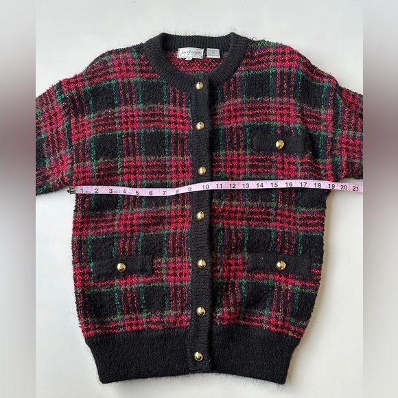 Vintage Jacobsons Holiday Plaid Sparkle Fuzzy Wool Blend Cardigan Sweater Petite - Picture 7 of 8
